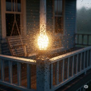 Flies swarming porch light needing pest removal in Kansas City